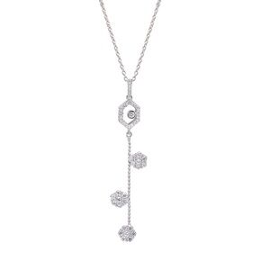 Sterling Silver CZ Flower Drop Pendant Necklace with Chain
